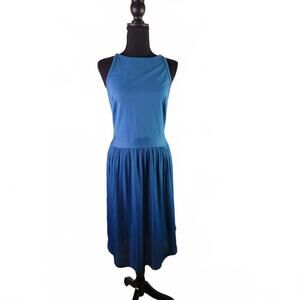 LOFT Blue Racer Sleeveless Flare Dress Front Tie with Pockets Sz 8P